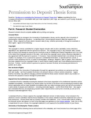 Fillable Online Permission To Deposit Thesis Form EPrints Soton Fax