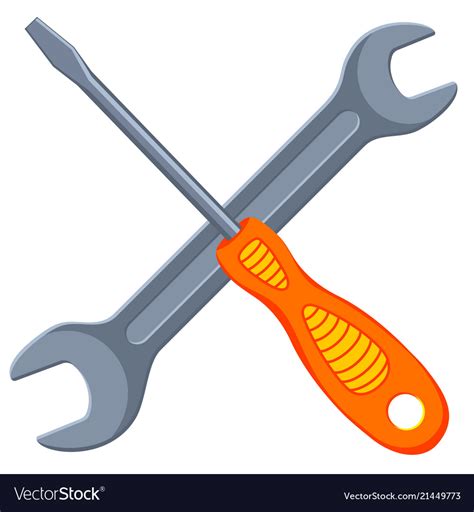 Colorful Cartoon White Screwdriver Wrench Cross Vector Image