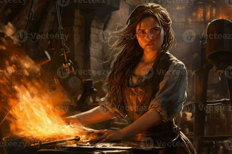 Blacksmith woman workshop forge. Generate Ai 30768992 Stock Photo at ...