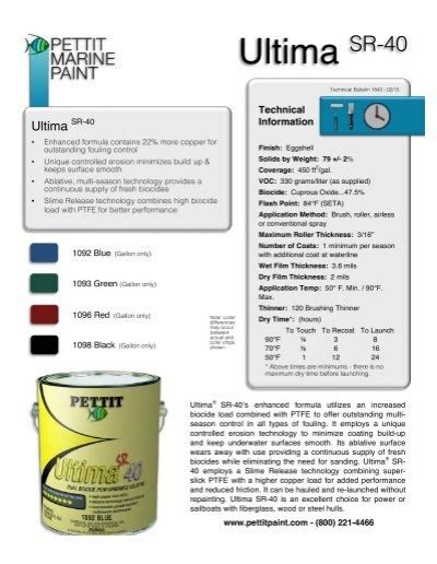 Ultima Sr 40 Product Data Sheet Pettit Marine Paint