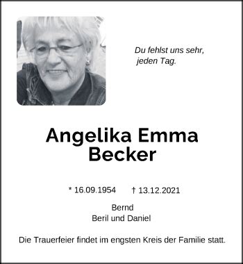 Traueranzeigen Von Angelika Emma Becker Nordwest Trauer De