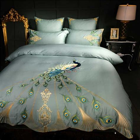 Luxury Peacock Embroidery Egyptian Cotton Duvet Cover Yedwo Home