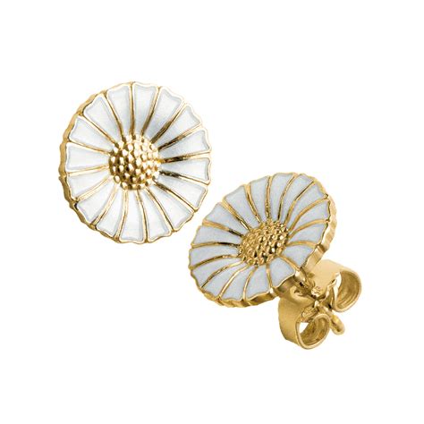 Georg Jensen Daisy Gold Plated Sterling Silver White Enamel Earrings