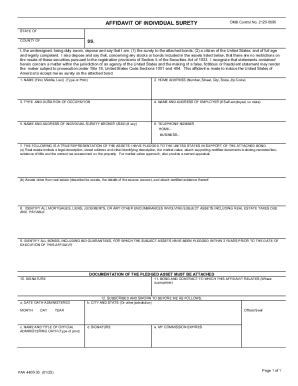 Fillable Online Standard Form Affidavit Of Individual Surety Fax