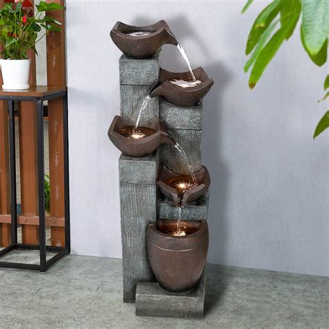 5-Tier Outdoor Water Fountains w/LED Lights Resin Fountain for Garden - On Sale - Bed Bath ...