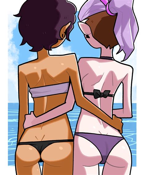 Rule 34 2girls Amity Blight Arms Behind Back Ass Back View Bikini Brown Hair Canon Couple