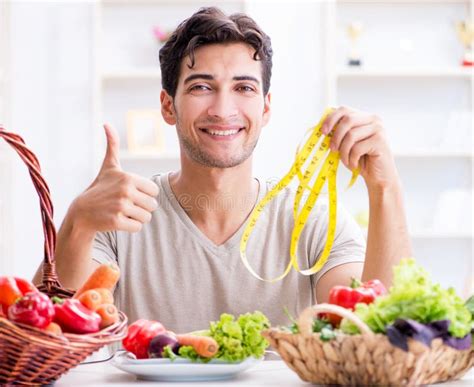 Young Man In Healthy Eating And Dieting Concept Stock Image Image Of