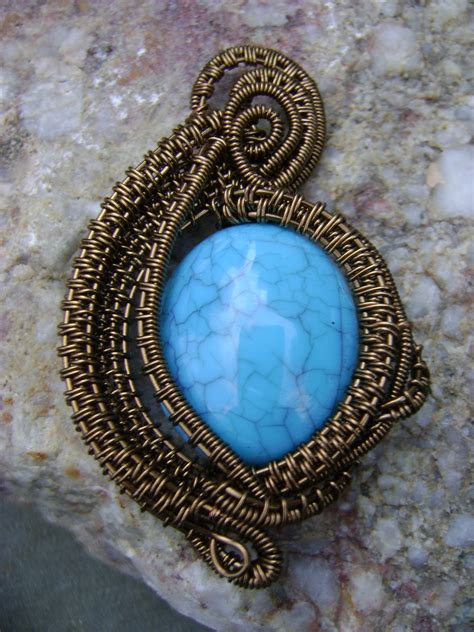 Antique Bronze Wire-Wrapped Pendant – Dyed Turquoise Round Stone Bead | Blue Home Jewelry