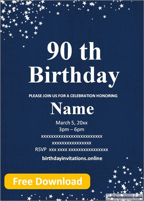 Free Printable 90th Birthday Invitations Templates Birthday Invitations