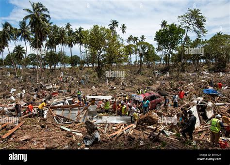 Searching for survivors after 2009 tsunami, Samoa Stock Photo: 29101375 ...