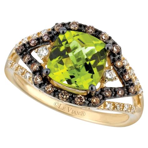 Levian K Yellow Gold Peridot Round Chocolate Brown Diamond Halo