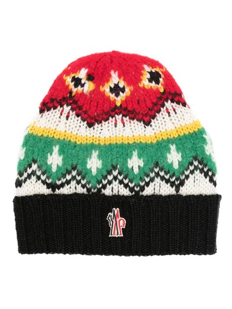 Moncler Grenoble Logo Patch Intarsia Knit Beanie Red FARFETCH AO