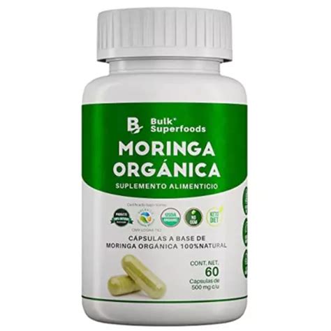 Suplemento en cápsulas Bulk Superfoods Capsulas Moringa Pura proteínas