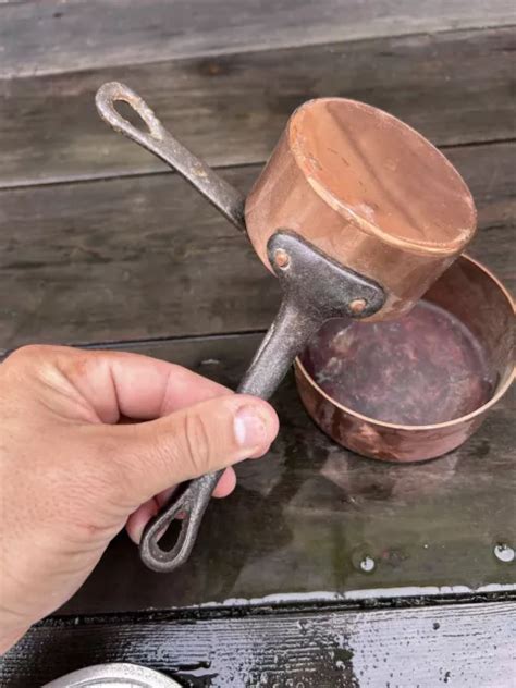 2 CASSEROLE USTENSILE de Cuisine Poupée Dînette Jouet Ancien Cuivre EUR