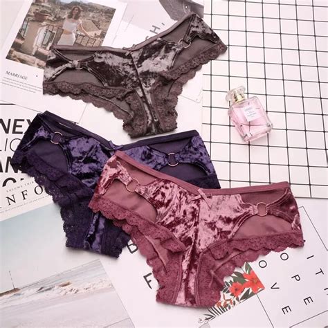 Spandcity European Style Sexy Velvet Hollow Out Underwear Women Lace Sex Panties Shiny Hipster