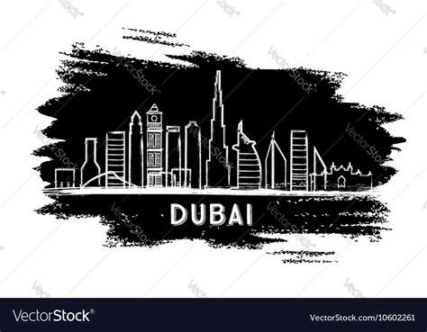 Dubai Skyline Silhouette Hand Drawn Sketch Vector Image