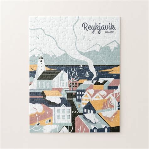 Reykjavik Iceland Vintage Travel Poster Jigsaw Puzzle Zazzle