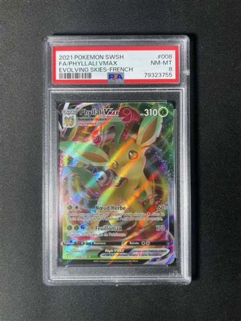 CARTE POKÉMON PHYLLALI Vmax 008 203 EB7 Évolution Céleste PSA 8 FR EUR