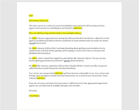 Harassment Cease And Desist Harassment Cease And Desist Letter Template Cease And Desist