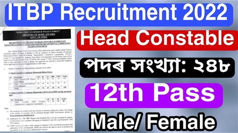 Itbp Head Constable Recruitment Th Pass Latest Govt Job