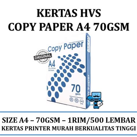 Jual Kertas HVS COPY PAPER A4 70 Gsm 1 Rim Isi 500 Lembar High