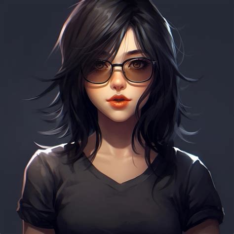 Premium AI Image | Anime Girl with Glasses and Black Shirt Illustration ...