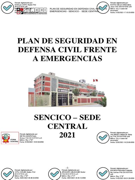 Plan De Seguridad En Defensa Civil Frente A Emergencias De La Sede