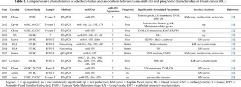 Table 1 From Prognostic And Clinicopathological Significance Of Mir 155