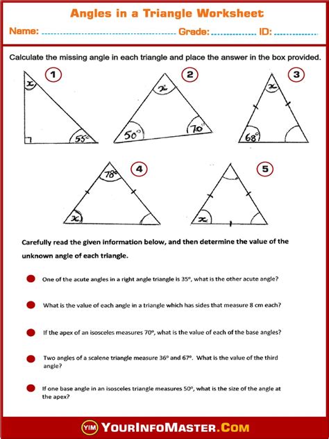 Angles In A Triangle Worksheet Find Missing Angles Pdf Worksheets