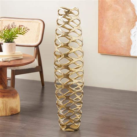 Litton Lane Gold Tall Cutout Aluminum Metal Geometric Decorative Vase