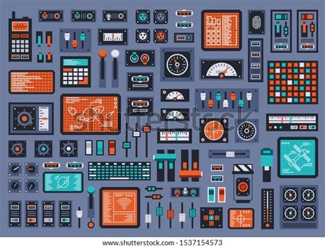 Set Control Panel Elements Spacecraft Technical Stock Vector (Royalty ...