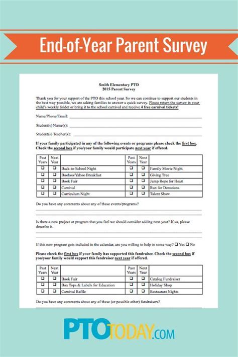 End Of Year Parent Survey Pta Board Parent Survey Pta School