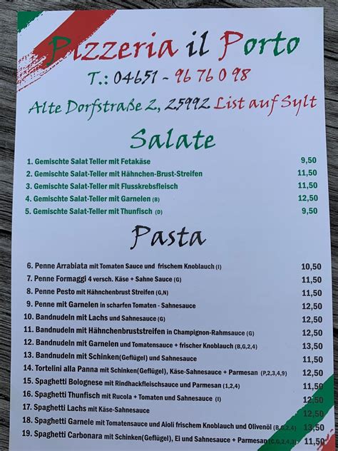 Speisekarte Von Pizzeria Il Porto List