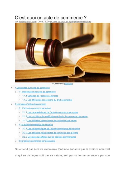 Cest Quoi Un Acte De Commerce By Partiels Droit Issuu