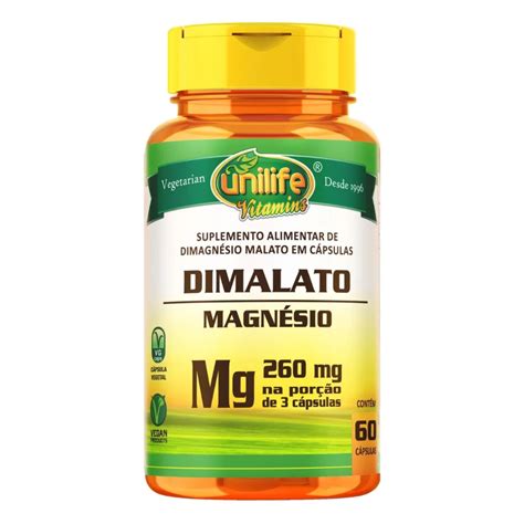 Dimalato Magnésio 260mg Porção de 3 Cápsulas 60 Cápsulas