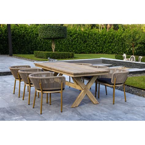 OUTSY Santino Melina 7 Piece Outdoor Dining Set Wood Dining Table