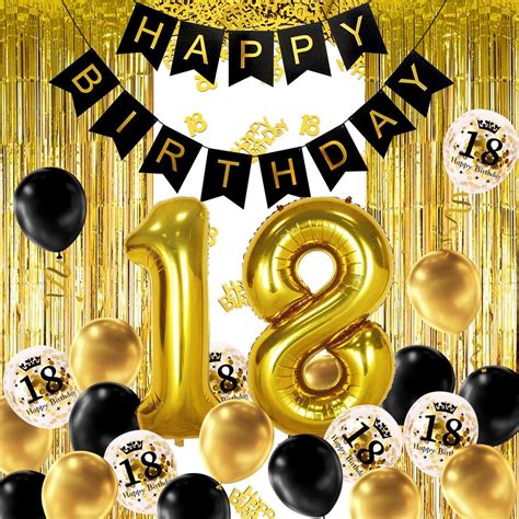 Izoel Decorazioni Compleanno Oro Nero Palloncino Foil Banner Buon