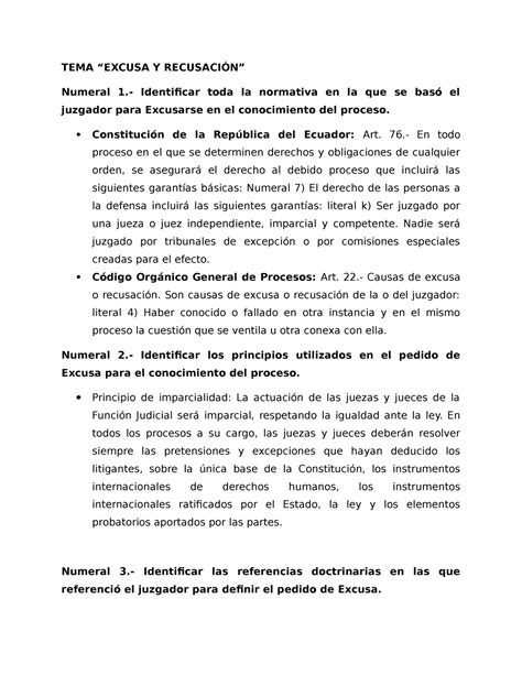 Escusa Y Recusaci N Estudio De Caso Tema Excusa Y Recusaci N