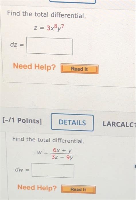 Solved Find The Total Differential Z 3xy Dz Need Chegg