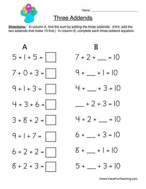 Three Addends Problems Worksheet By Teach Simple