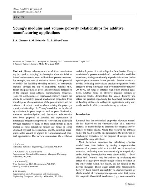 (PDF) Young's modulus and volume porosity relationships for additive ...