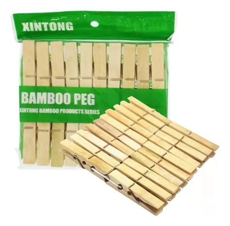 100 Ganchos Bamboo Orgánicos Ropa Organizar Hogar Pinza Color Madera