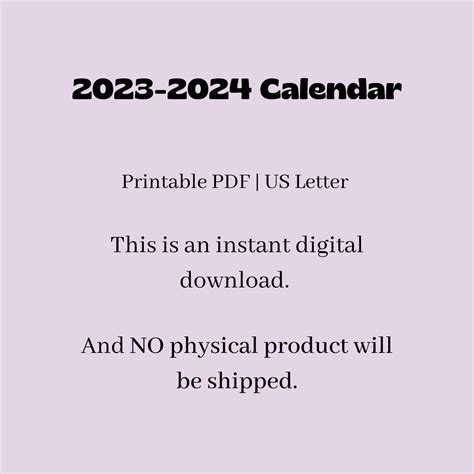 2023 2024 Calendar Printable Minimal Simple Calendar 11 X 85 Inches