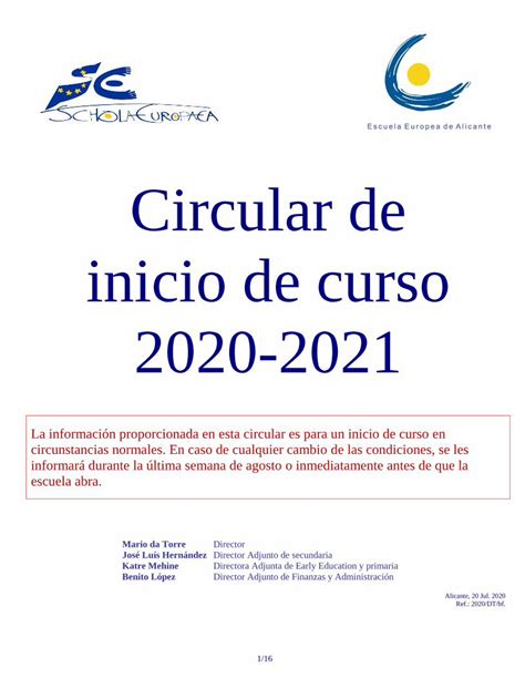 PDF Circular De Inicio De Curso 2020 2021 Escuelaeuropea Org