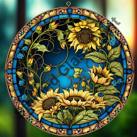 Sunflowers Stained Glass Sublimation Design Stained Glass Pattern