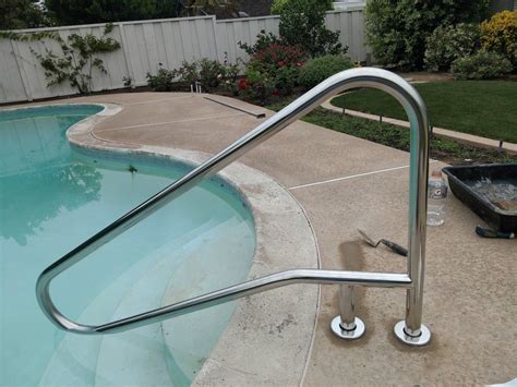 New Safety Handrail In Existing Concrete Pool Deck Concrete Pool Pool