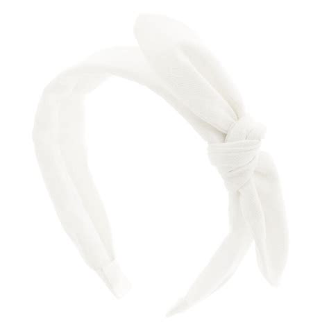 Glitter Knotted Bow Headband White Claires Us