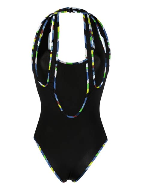 PUCCI Iride Print Cut Out Swimsuit Black FARFETCH