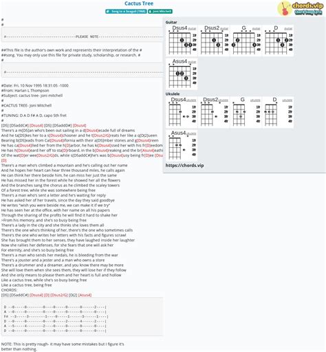 Hợp âm Cactus Tree Cảm âm Tab Guitar Ukulele Lời Bài Hát Chordsvip