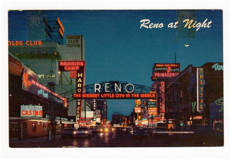 Chrome postcard. Reno at night, Nevada. Casino. Signs. | Jackie's ...